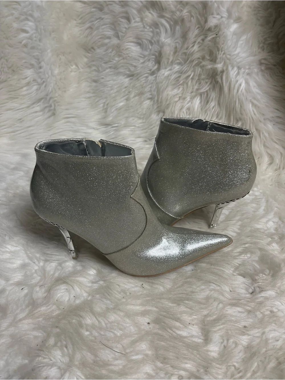 Baby Phat Silver Glitter Pointed Ankle Booties - Picture 3 of 10